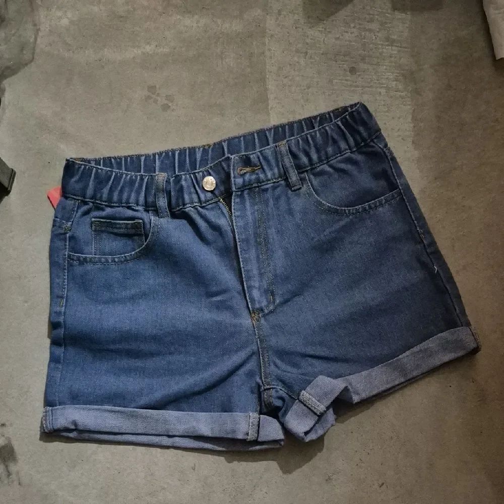 ♡♡♡ Denim Blue Cuffed Jean Shorts Elastic Waist High Waist Sz S, M